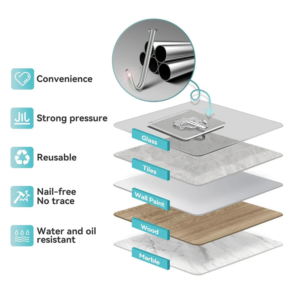 ANRIIO Stainless Steel Adhesive Wall Hooks — 10 Pc