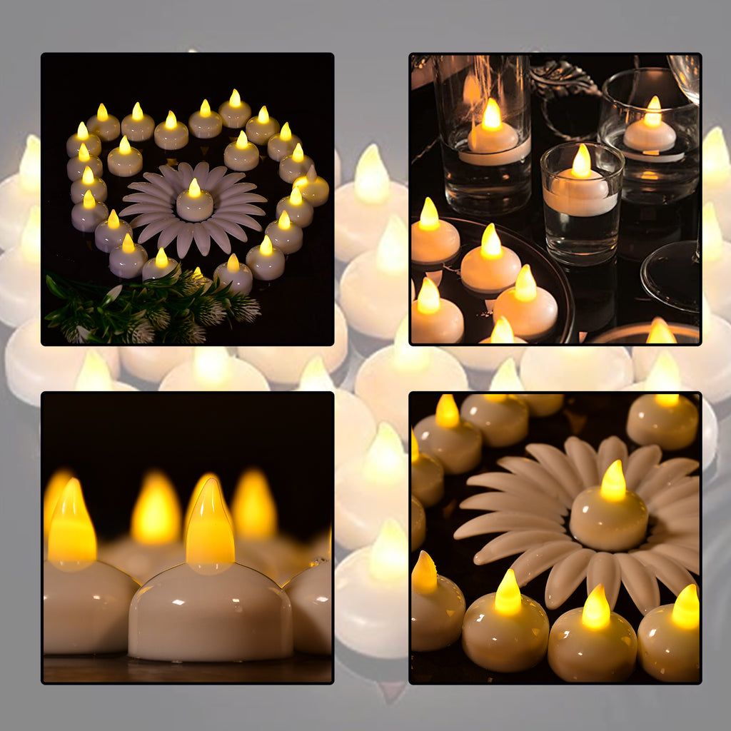 Set Of 12 Flameless Floating Candles Battery Operated Tea Lights Teali ...