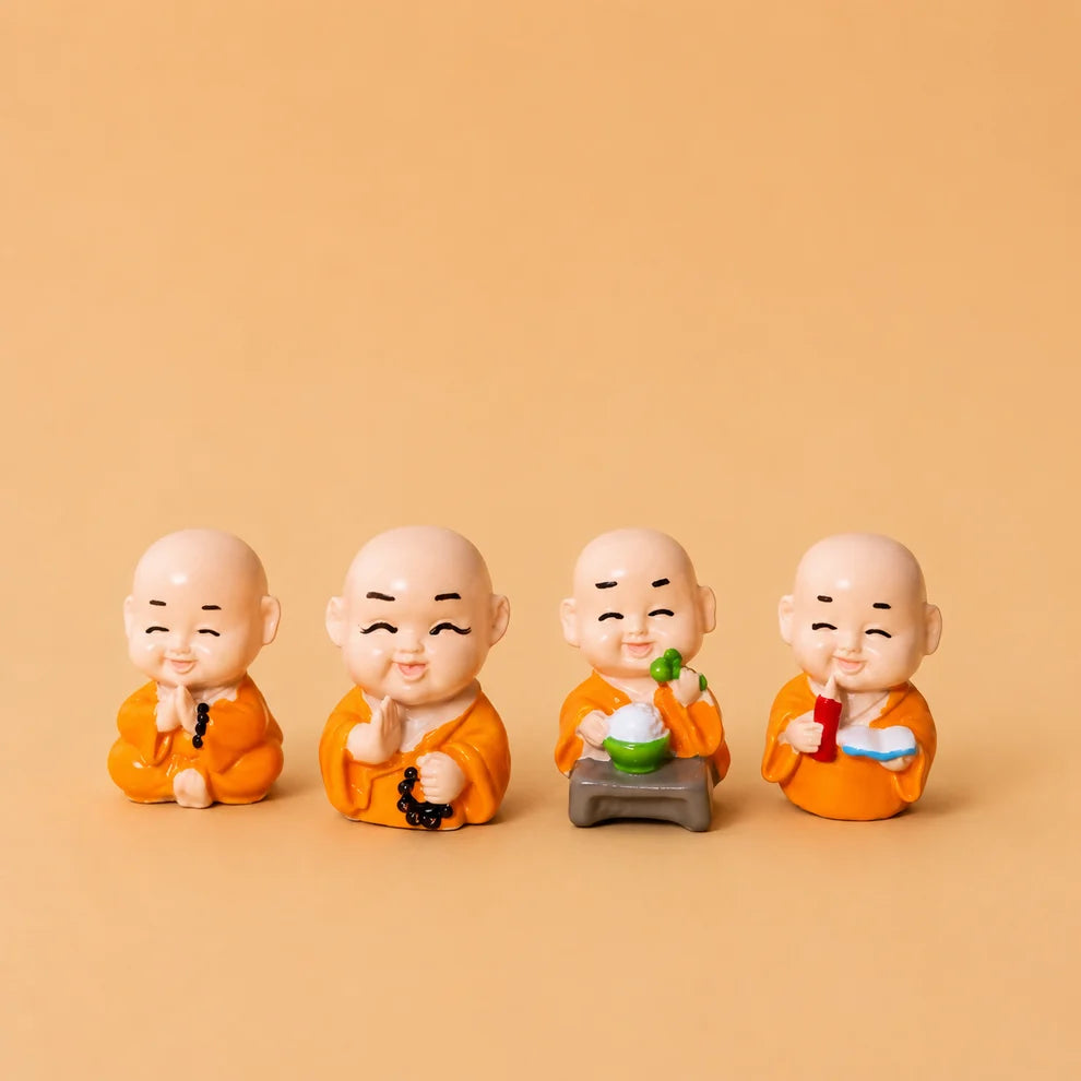 Laughing Monk Figurines Set of 8 — Resin Dashboard & Home Decor Statues