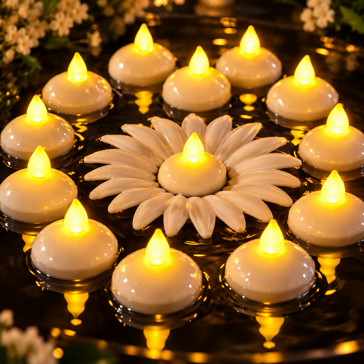 Set Of 12 Flameless Floating Candles Battery Operated Tea Lights Teali ...