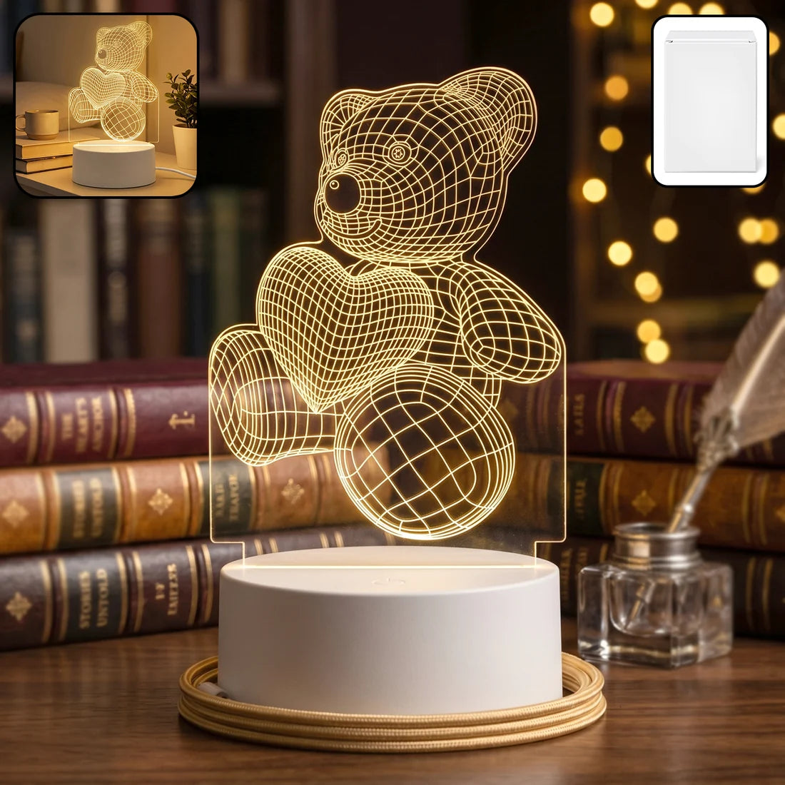 ANRIIO 3D Teddy Bear Heart Night Lamp