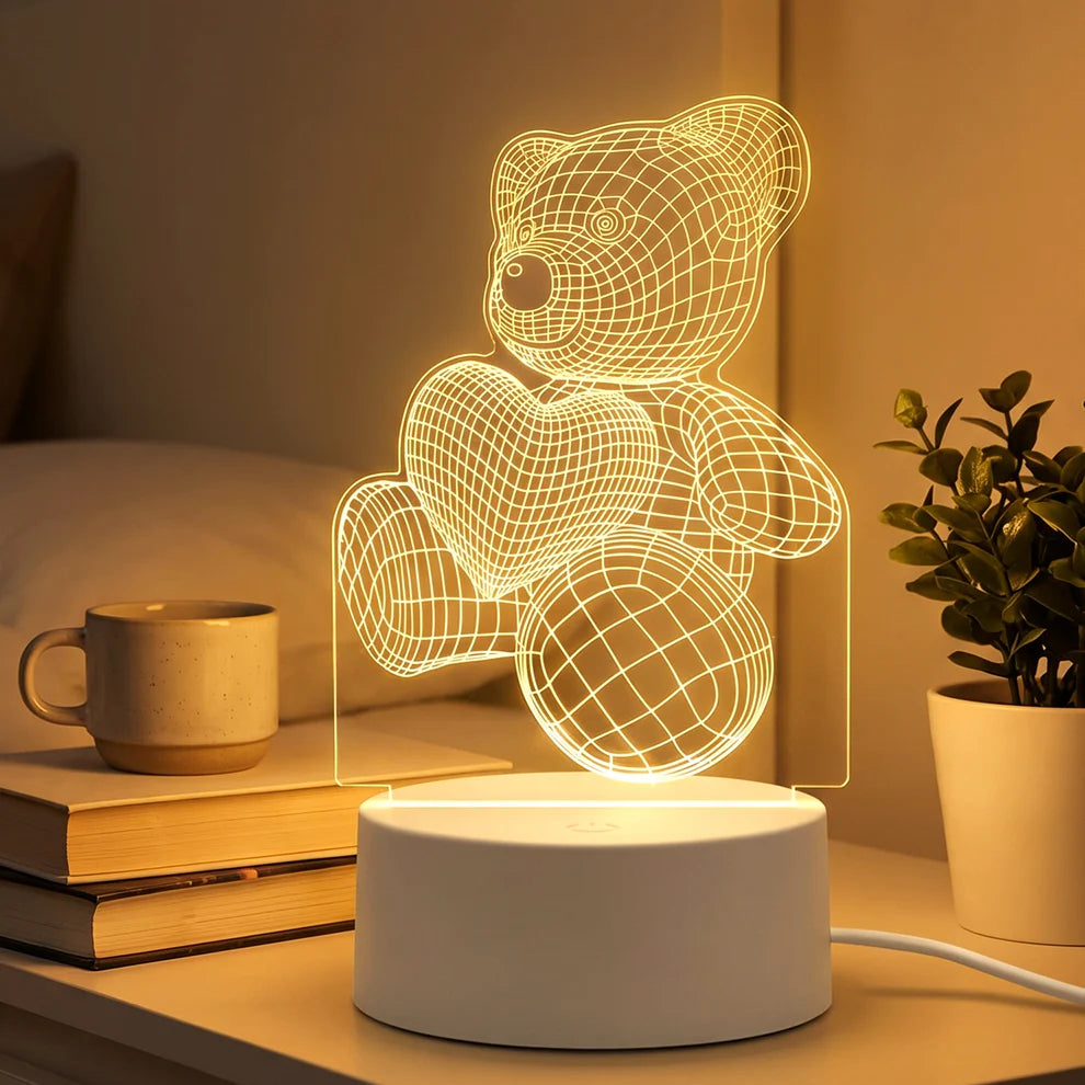 ANRIIO 3D Teddy Bear Heart Night Lamp