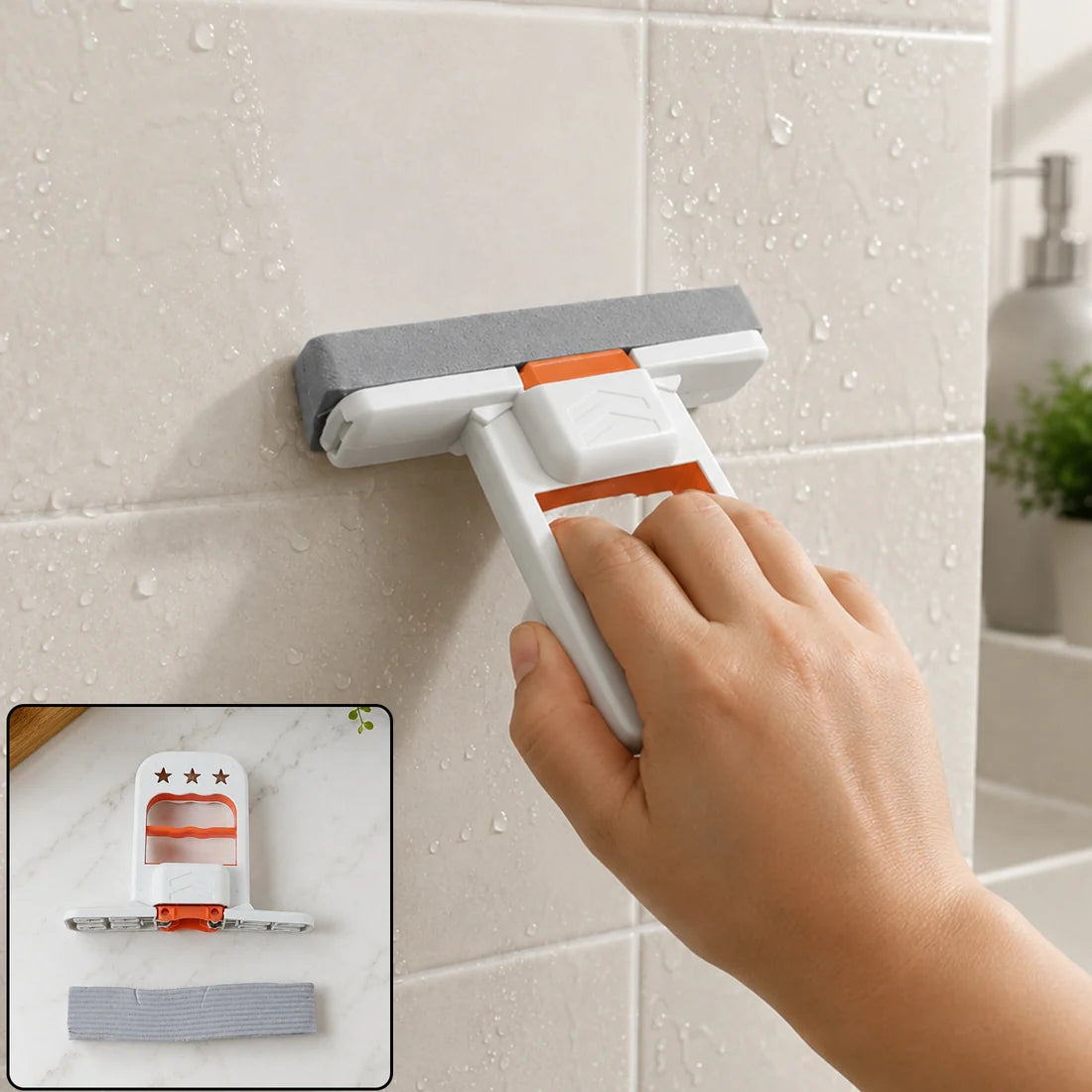Mini Handheld Sponge Mop with Squeegee – Self-Squeeze Kitchen & Glass Cleaner