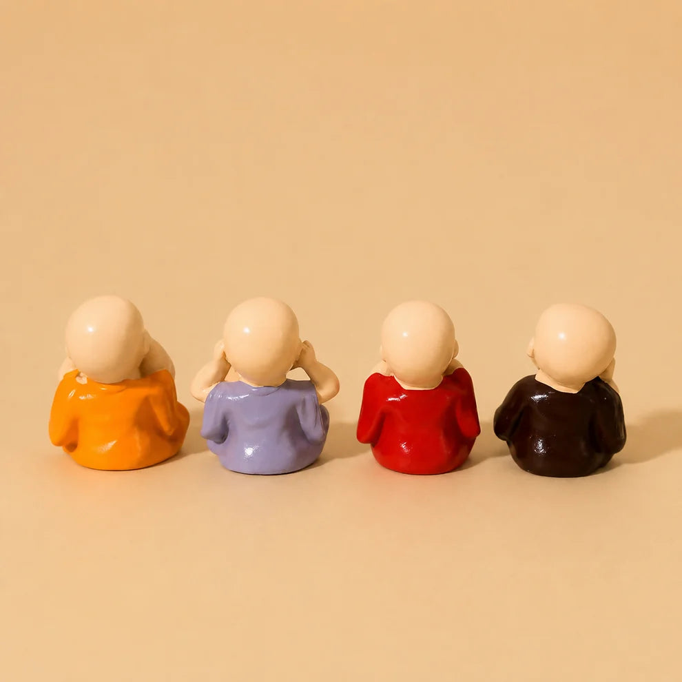 Set of 4 Mini Monk Showpieces — Home Decor, Car Dashboard & Desk Statues
