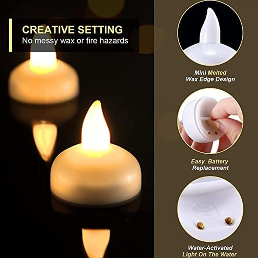 Set Of 12 Flameless Floating Candles Battery Operated Tea Lights Teali ...